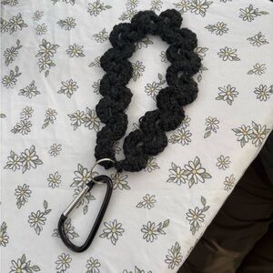 Black Handmade Crochet Keychain Carabiner Wristlet
